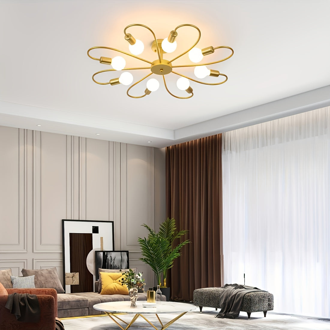 Modern Black and Gold Flower-Shaped 8-Light Chandelier - LM1054 - Lumora