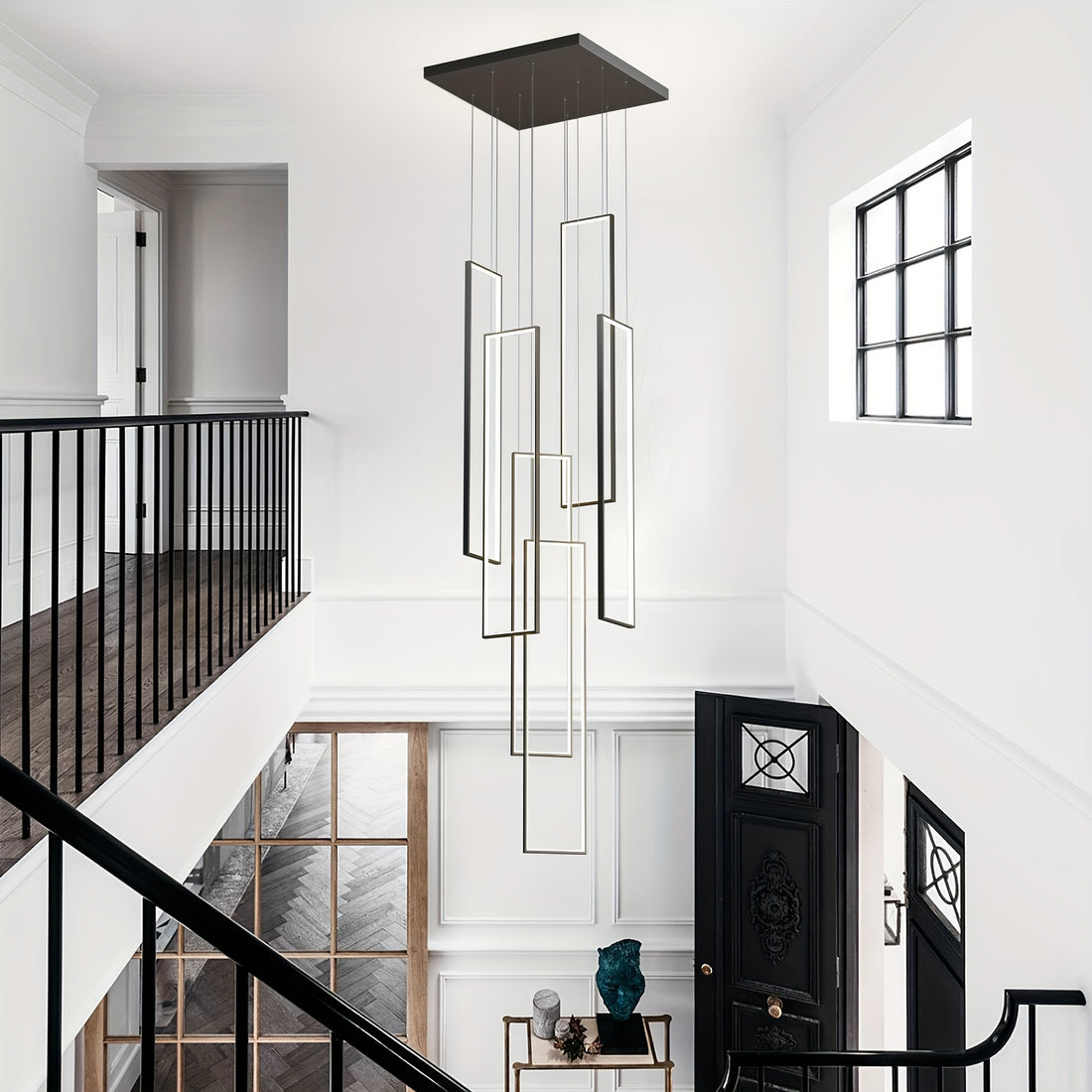 Modern LED Geometric Chandelier – Black Aluminum &amp; Acrylic  – LM1057 - Lumora
