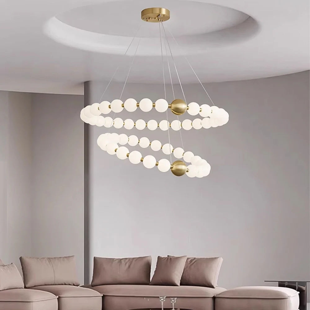 Modern Two-Tier Round Pearl Chandelier -LM1050 - Lumora
