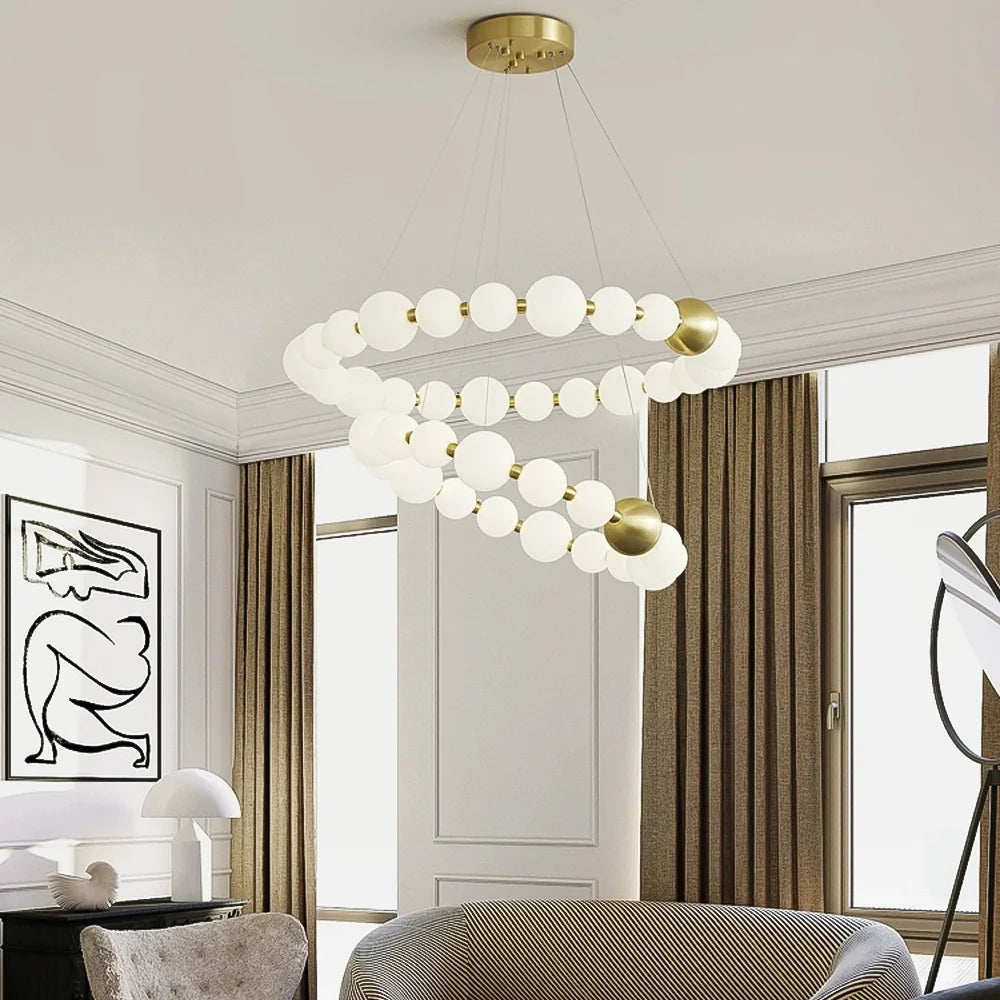 Modern Two-Tier Round Pearl Chandelier -LM1050 - Lumora
