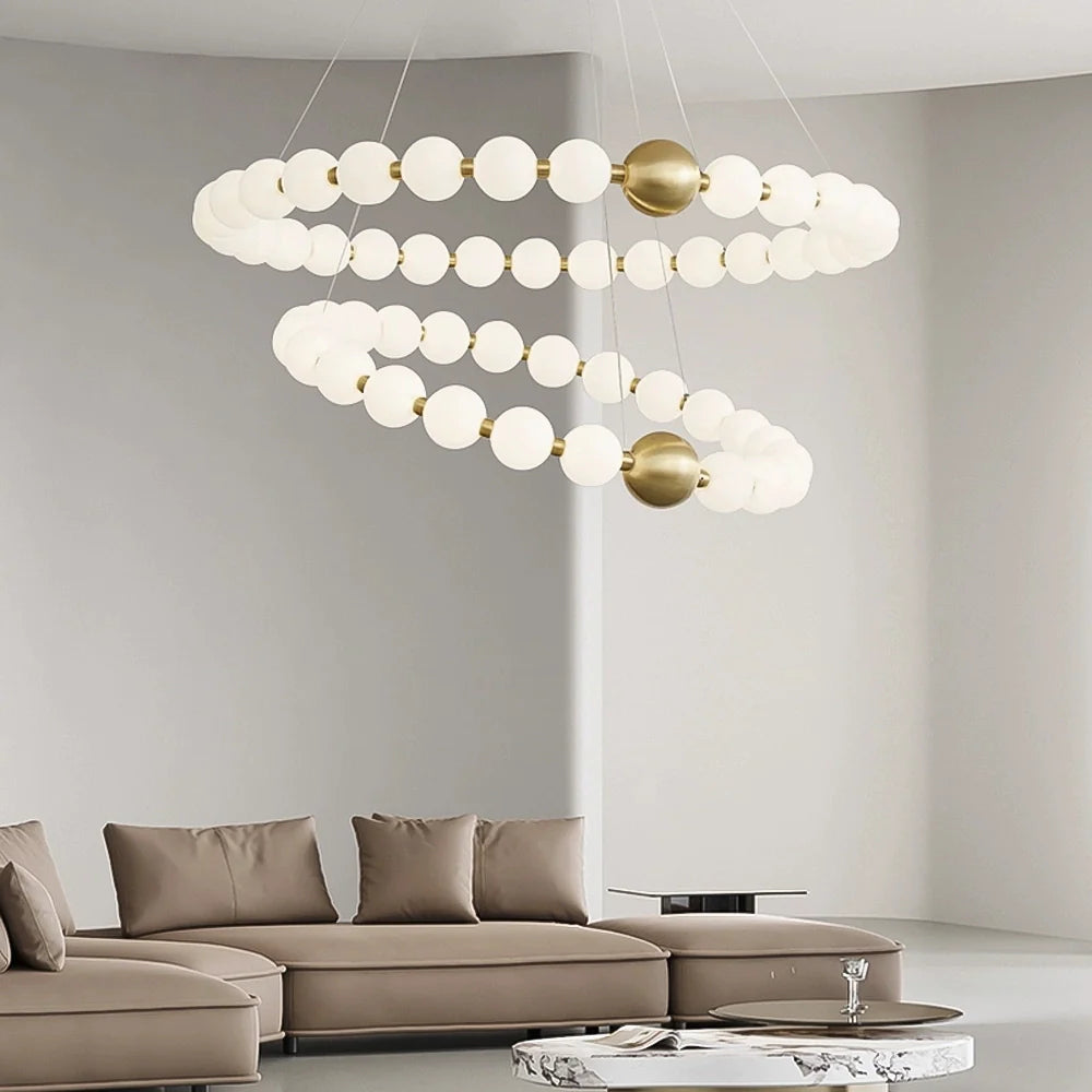 Modern Two-Tier Round Pearl Chandelier -LM1050 - Lumora